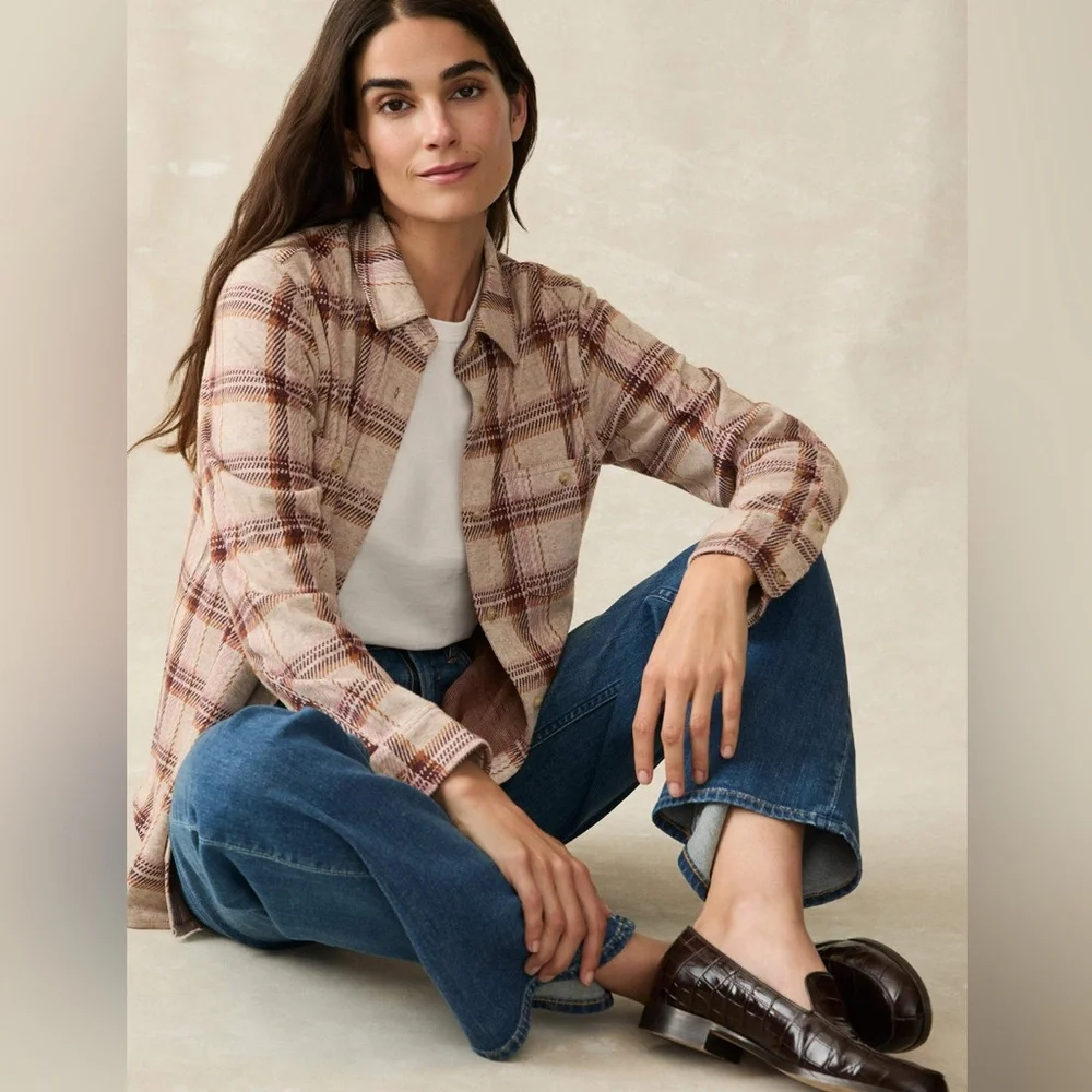 Faherty Women's Legend Sweater Shirt Plaid Cranberry Haze NWT - Picture 14 of 15